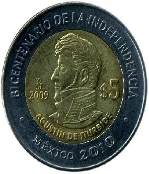 Imagen de Agustin de Iturbide Moneda de 5 pesos Bicentenario de la Independencia de Mexico numero 0