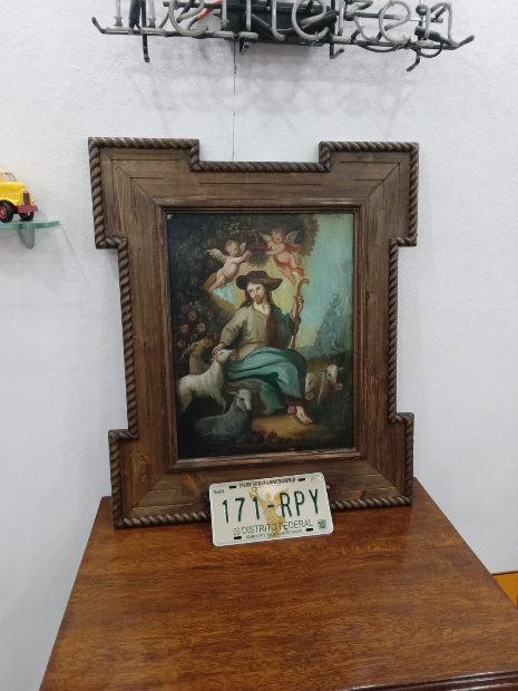 Imagen de Antigua pintura sobre lámina de Zinc el Divino pasto numero 6