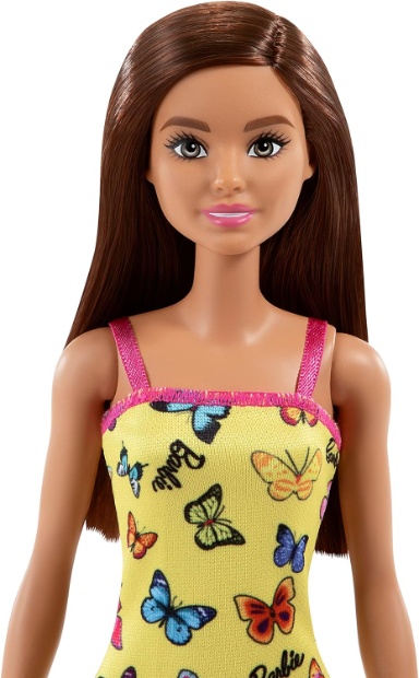 Imagen de Barbie original castaña basic vestido amarillo mariposas numero 3