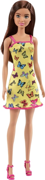 Imagen de Barbie original castaña basic vestido amarillo mariposas numero 1
