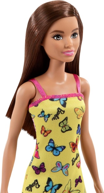 Imagen de Barbie original castaña basic vestido amarillo mariposas numero 2