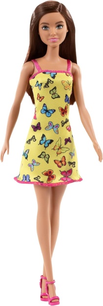 Imagen de Barbie original castaña basic vestido amarillo mariposas numero 4