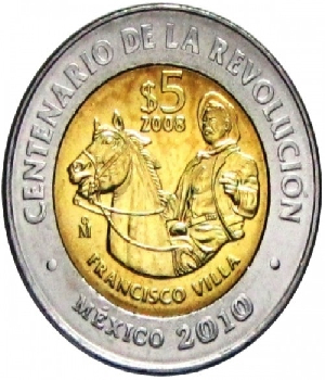 Imagen de Francisco Villa Moneda de 5 pesos Centenario de la revolucion mexicana numero 0
