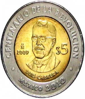 Imagen de Luis Cabrera Moneda  de 5 pesos del centenario de la Revolucion numero 0