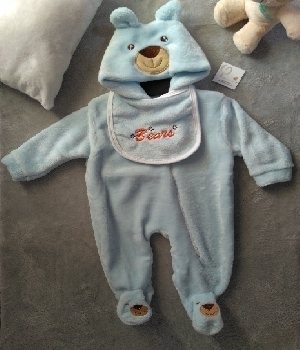 Imagen de Mameluco oso con gorro doble azul para bebe numero 0
