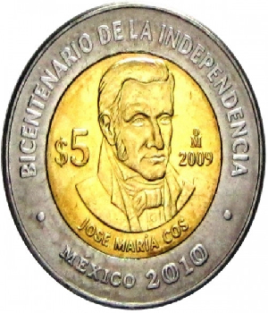 Imagen de Moneda Jose Maria Cos Bicentenario de la Independencia de Mexico 5 pesos  numero 0
