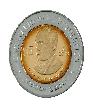 Imagen de Moneda de 5 pesos Jose Vasconcelos Centenario de la Revolucion Circulada numero 0
