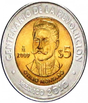 Imagen de Otilio Montaño Moneda  de 5 pesos del centenario de la Revolucion numero 0